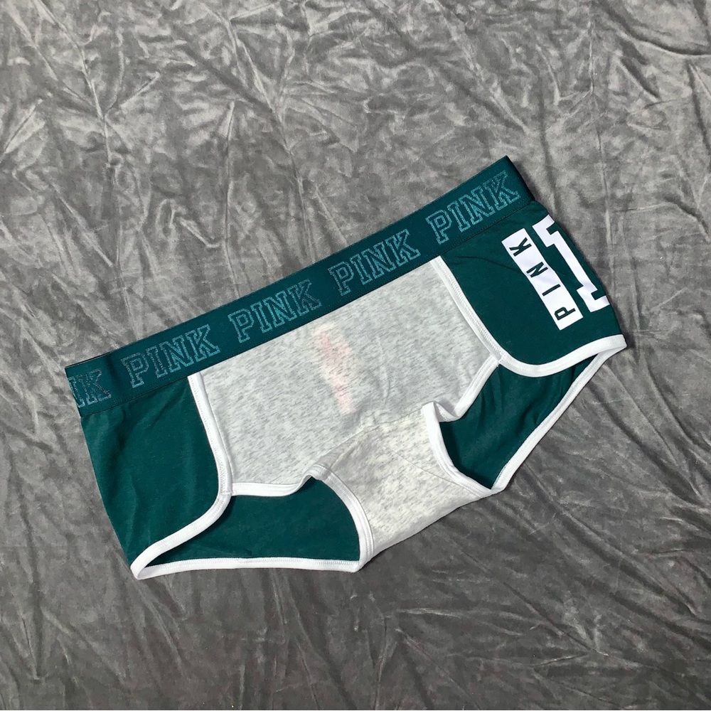 NWT Victoria’s Secret PINK Rare Logo Boyshort Shortie Panties Green/Grey Medium